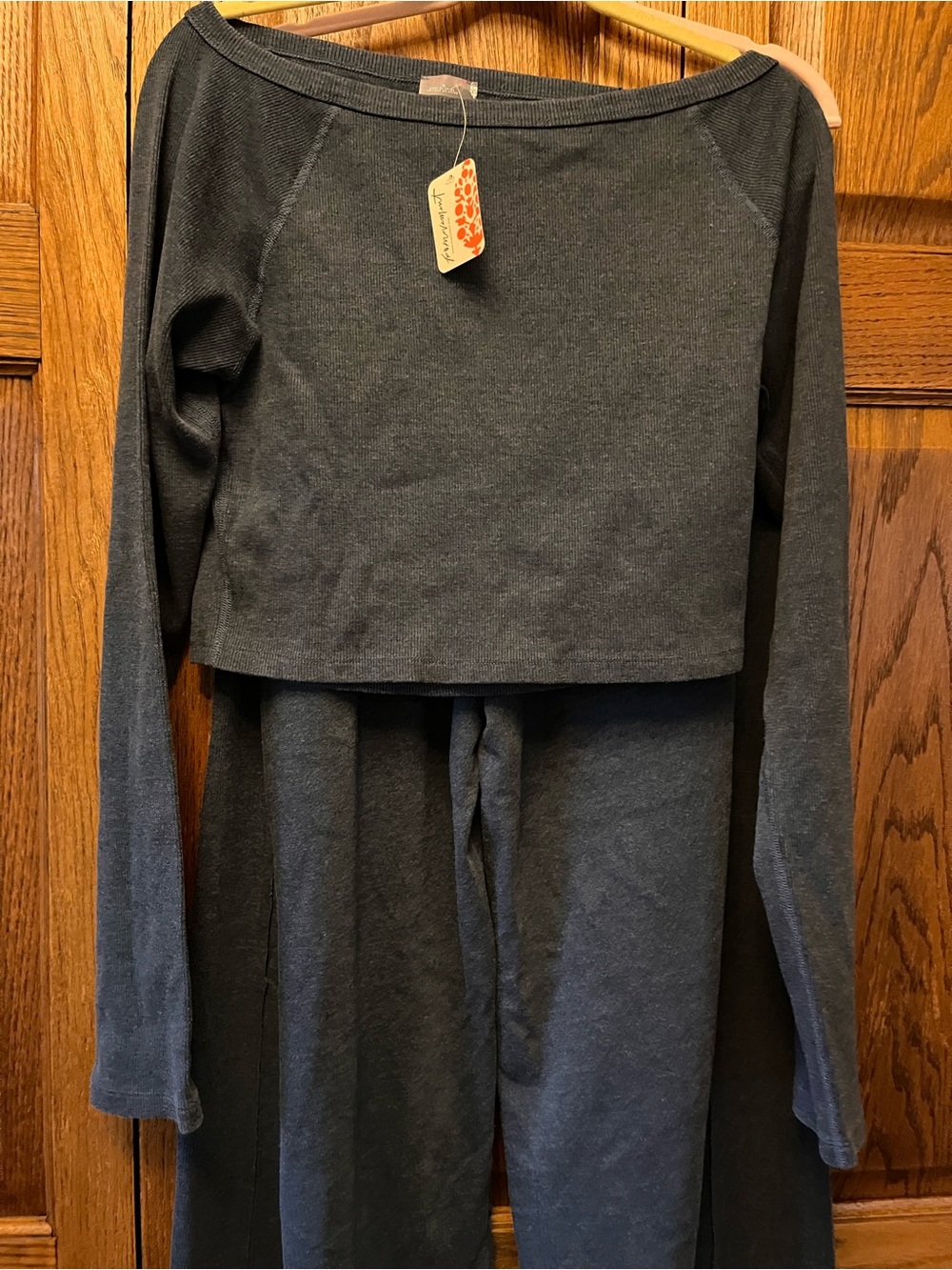 Free People Navy Long Sleeve Cropped Top set